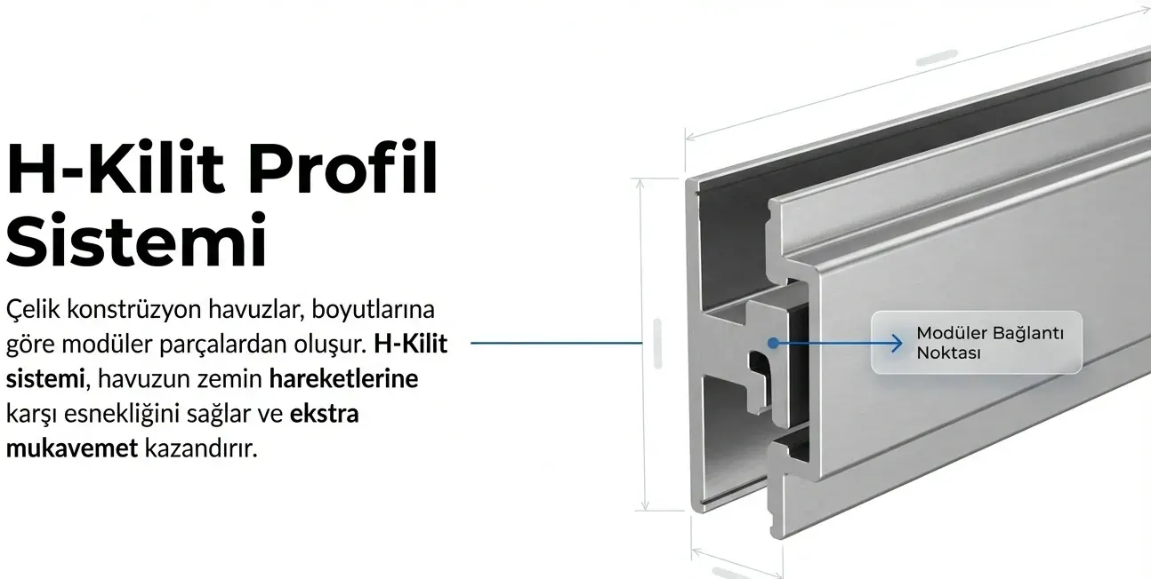 H-Kilit profil sistemi: modüler bağlantı çizimi
